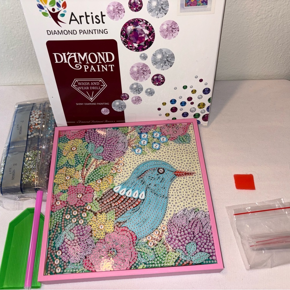 Diamond Dot Artist Painting Bird with Flowers Rhinestone Painting Kit NEW in box